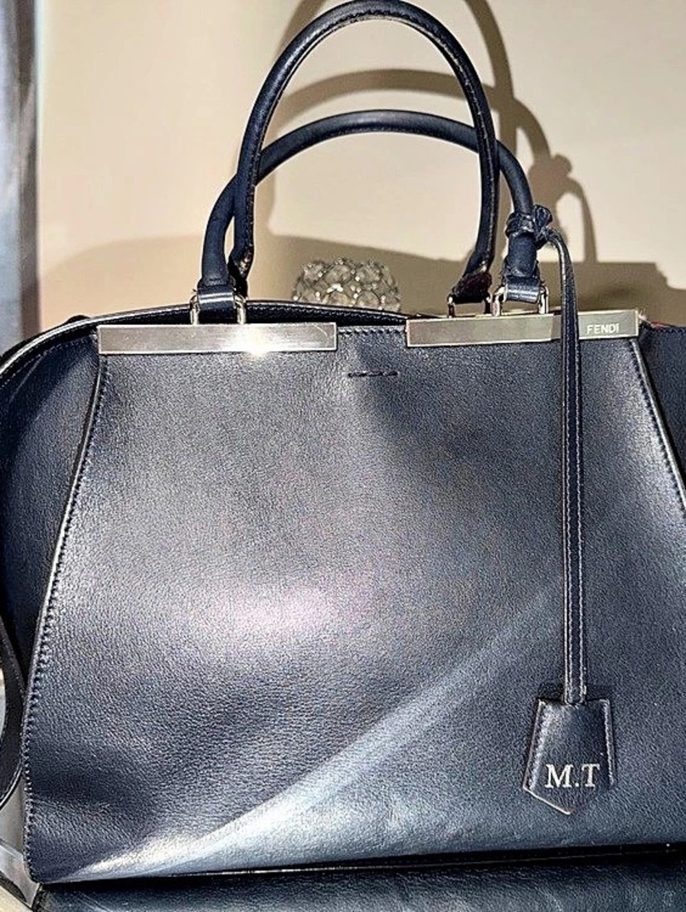 Fendi Black Calfskin Petite 3Jours Tote Bag w/ Red Interior & Silver Hardware